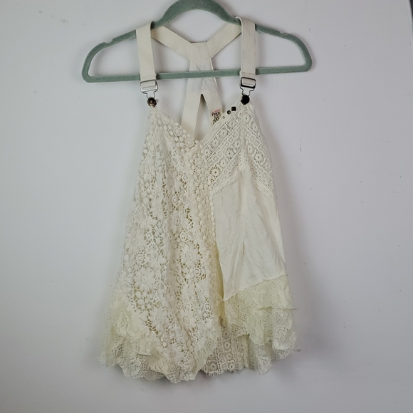 Free People Eyelet Lace Tank Top Overall Straps